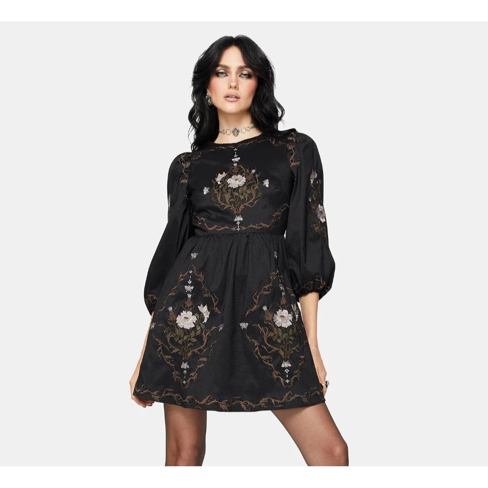 NWT Disturbia Vine Floral Embroidered Long Sleeve Mini Dress Women's US Size 14